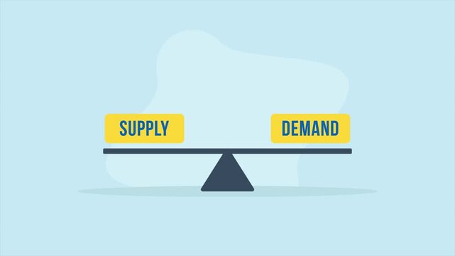 Animated demand and supply balance economics concept scales 4K loop motion graphic