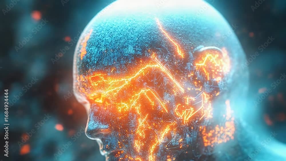 Poster artificial intelligence processing data in a futuristic human head