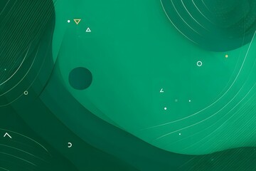 A simple flat background with large shapes and lines in emerald green, with small geometric elements such as circles or triangles.