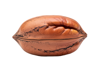 Close-up of a pecan nut shell, showcasing intricate texture and a rich, warm hue against a stark black background.