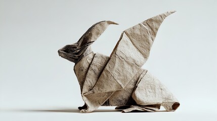 Fototapeta premium stunning dual-tone origami chimera: photorealistic 3d render ideal for sports interior posters, showcasing intricate textures and soft lighting on a minimalist white background