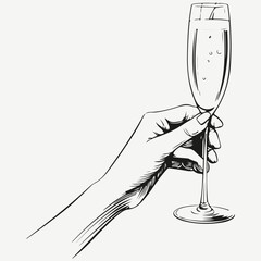 hand with champagne glass sketch illustration vector