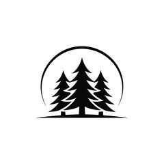 Obraz premium Silhouette of three pine trees against a large circular moon or sun