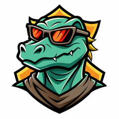colorful illustration of a komodo head mascot logo