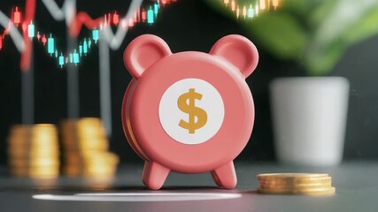 Piggy bank and coins symbolizing savings during market downturn - Powered by Adobe