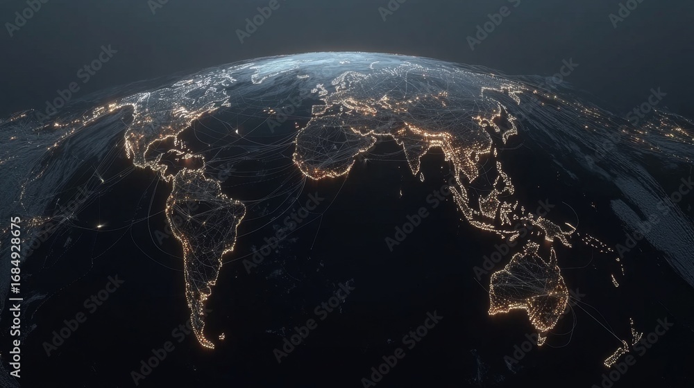 Poster exploring illuminated global routes on a detailed globe a comprehensive visual journey through conne