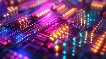 Fototapeta premium Exploring semiconductor nano chip technology close-up view of advanced circuitry in a high-tech environment