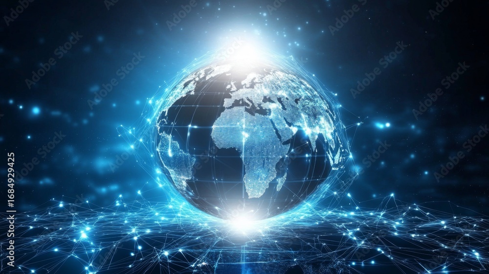 Poster illuminating global connectivity a digital globe with glowing lines representing data streams virtua