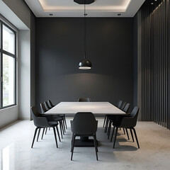 Modern Black and White Room with Empty Table Center