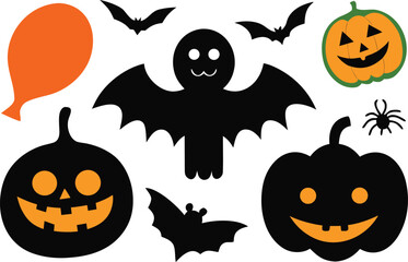 Halloween vector graphics collection featuring pumpkins ghosts and bats scalable eps illustration