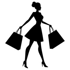 Elegant woman carrying shopping bags silhouette fashion