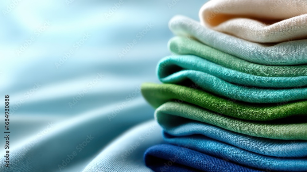 Aufkleber an artistic arrangement of soft, folded fabrics in calming colors, showcasing an array of textures t
