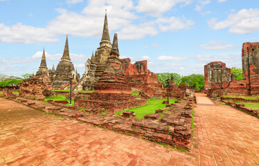 Scenic ruins of Wat Phra Si Sanphet in Ayutthaya, Thailand