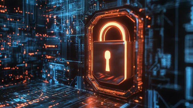 Glowing padlock symbolizing digital security in cyberspace - Powered by Adobe