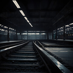 Obraz premium Train passing through a tunnel at a city railway station at night