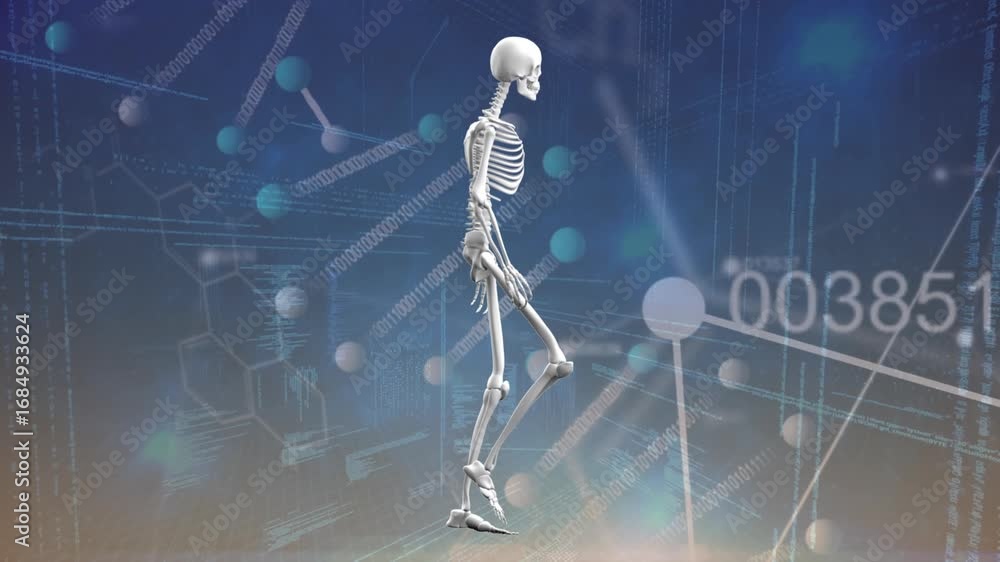Aufkleber animation of data processing over skeleton walking