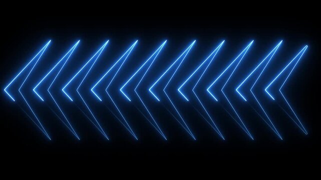 blue Neon light arrow moving left on with background.