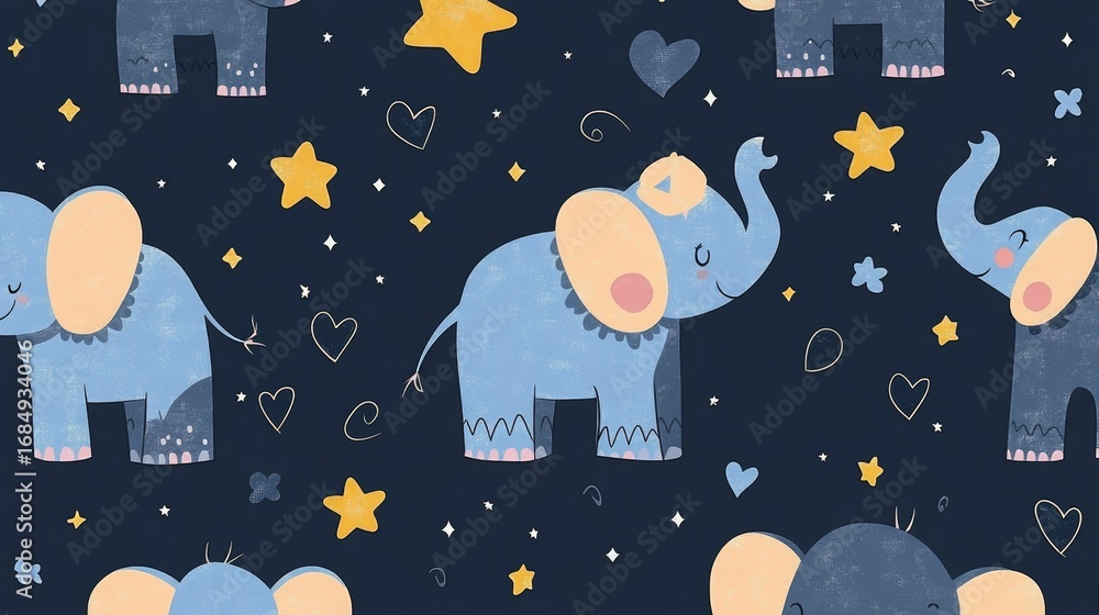 Poster whimsical elephant pattern design playful jungle seamless background colorful environments artistic 