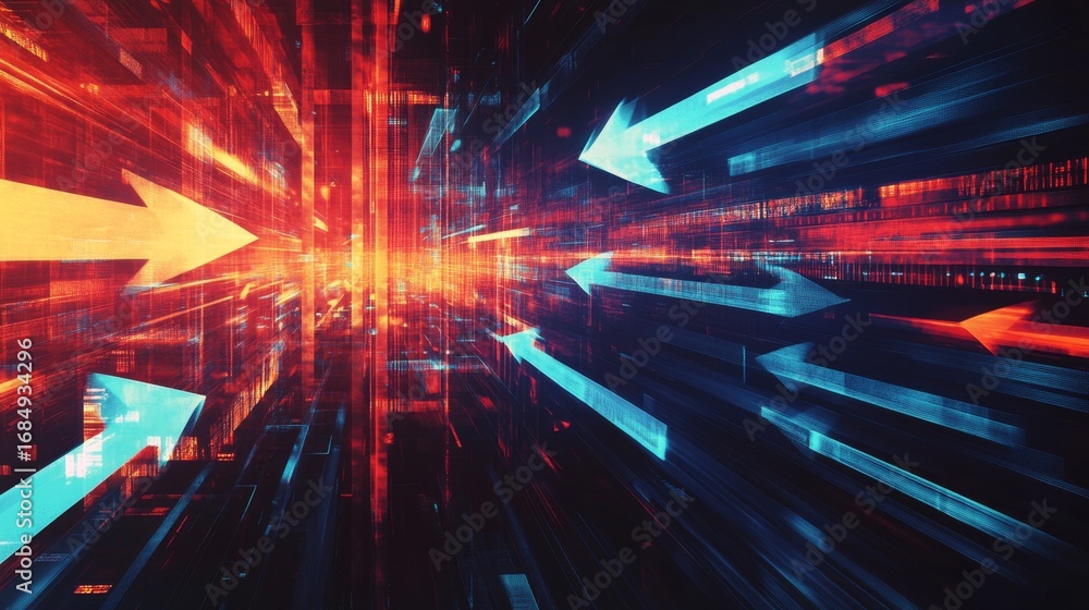 Aufkleber futuristic digital arrows pointing forward virtual environment background design high-tech viewpoint