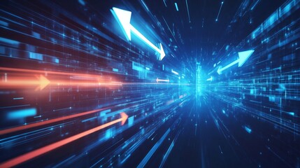 Obraz premium Dynamic digital arrows in a futuristic high-tech cityscape a modern aesthetic visual experience