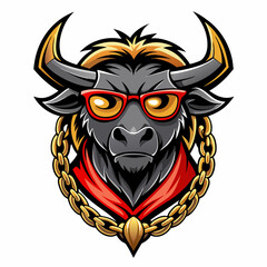 colorful illustration of a wildebeest head mascot
