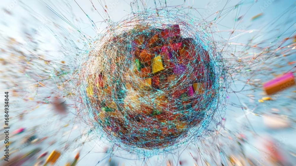 Aufkleber exploring the digital network surrounding a futuristic globe in a virtual environment