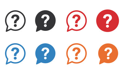 Colorful speech bubble question mark icons on white background help support