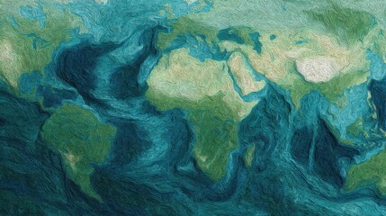 World map hand painted with earth tones for travel or geography background