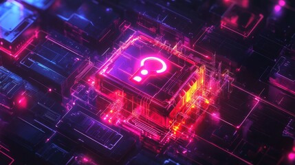 Obraz premium Unlocking the future a glowing digital lock surrounded by tech symbols in a futuristic environment