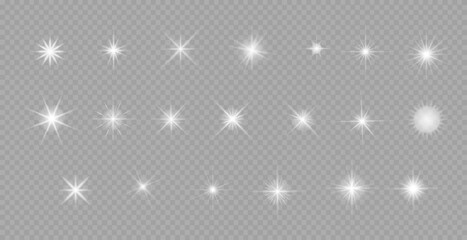 Stars bright white. Glow light effect. Transparent light effect , lens flare, explosion, glitter, sun flash, sparks and stars