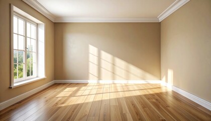 Empty modern apartment with wooden floors and a large window