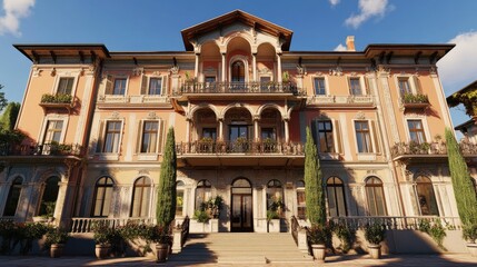 Obraz premium Italian Villa Architectural Marvel: A Stunning Three-Story Palace