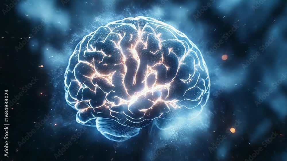 Poster human brain showing activity and neural connections in a dark background