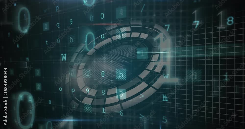 Poster animation of digital data processing over dark background
