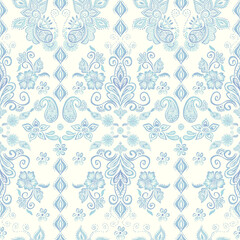 Seamless Blue Floral Paisley Pattern Background for Textile and Wallpaper