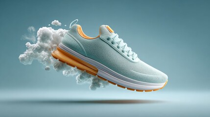 Modern single blue running shoe levitating with dynamic speed. This comfortable, lightweight sneaker is ideal for athletic exercise and an active fashion footwear concept