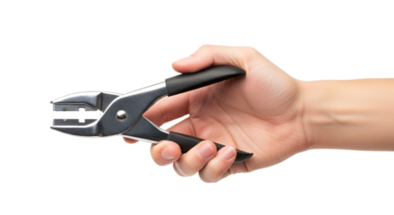 a hand confidently holds precision pliers industrial strength and expert craftsmanship, isolated on transparent background