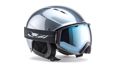 Fototapeta premium Silver ski helmet and goggles on white background