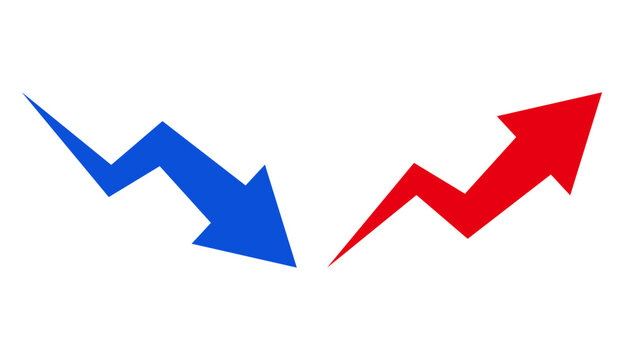 ジグザグ型の上昇矢印と下降矢印のセット　ベクターイラスト素材　単品