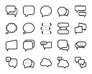 Chat icon, related line icons. Editable stroke.