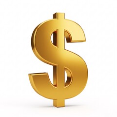 A shiny golden dollar sign standing upright isolated on a white