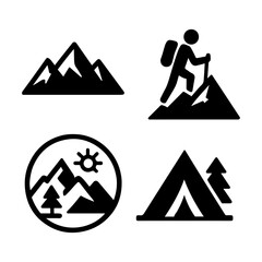 Adventure Hiking and Camping Vector Icons – Mountain Travel Collection