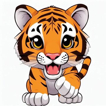 Cartoon tiger illustration with bright colors and playful expression, ideal for children's books and educational materials