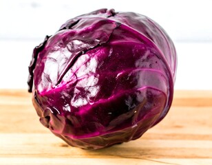 Deep-purple cabbage on light wood
