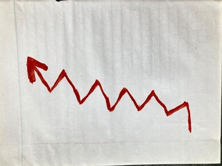 Hand drawn Arrows graph red paint on white paper. graph with arrow. business line graph with arrow transparent background 