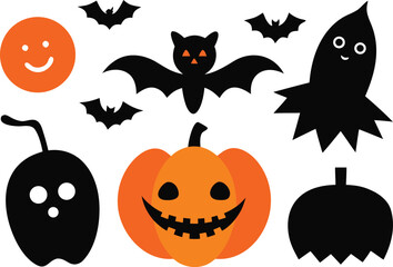 Fototapeta premium Halloween collection vector graphics featuring pumpkins ghosts and bats for festive design