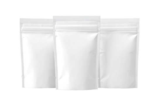 Three white, resealable pouches