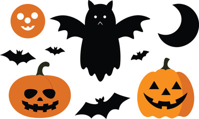 Halloween vector collection pumpkins ghosts bats moon spooky holiday illustration