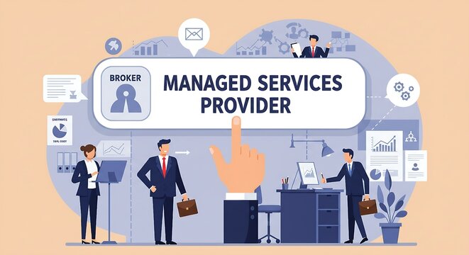 Business team working on managed services provider, broker, and it solutions for company growth and success