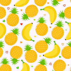 Tropical fruit seamless pattern with pineapple and banana